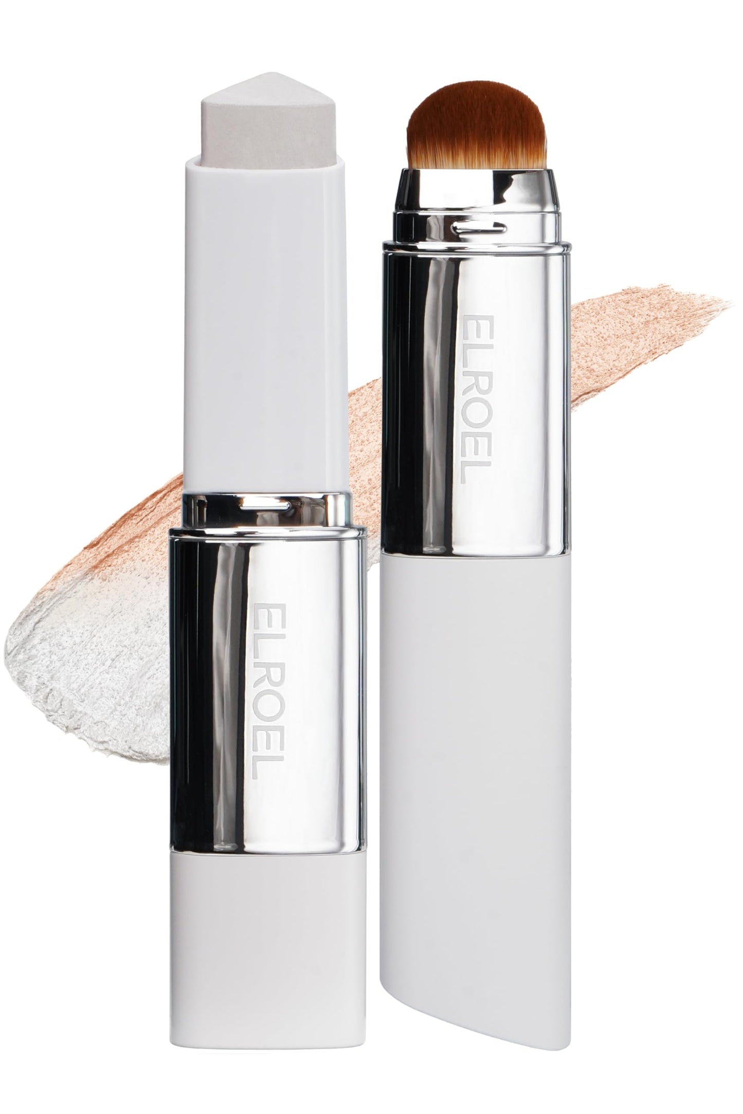 Blanc Cover Cream Stick V White - Korean Color-Changing Foundation Stick with Volufiline - Medium to Full Coverage Dewy Finish Base Makeup - Dual-Ended with Detachable Brush (203 Medium)