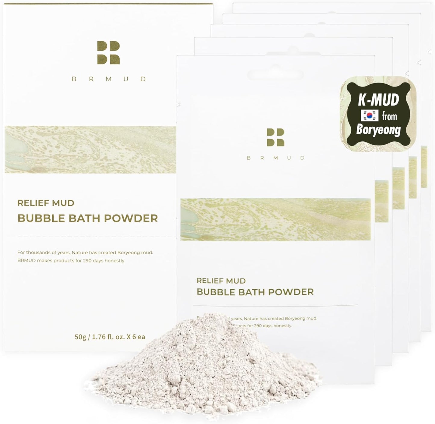 Relief Mud Bubble Bath Powder | ATEEZ Pick| Hypoallergenic Mud Powder Bubble Bath w/ 98% Nature-Derived Ingredients | Moisturizing & Foaming Bath Oil Control for All Skin (Pack of 6, 1.76 oz)