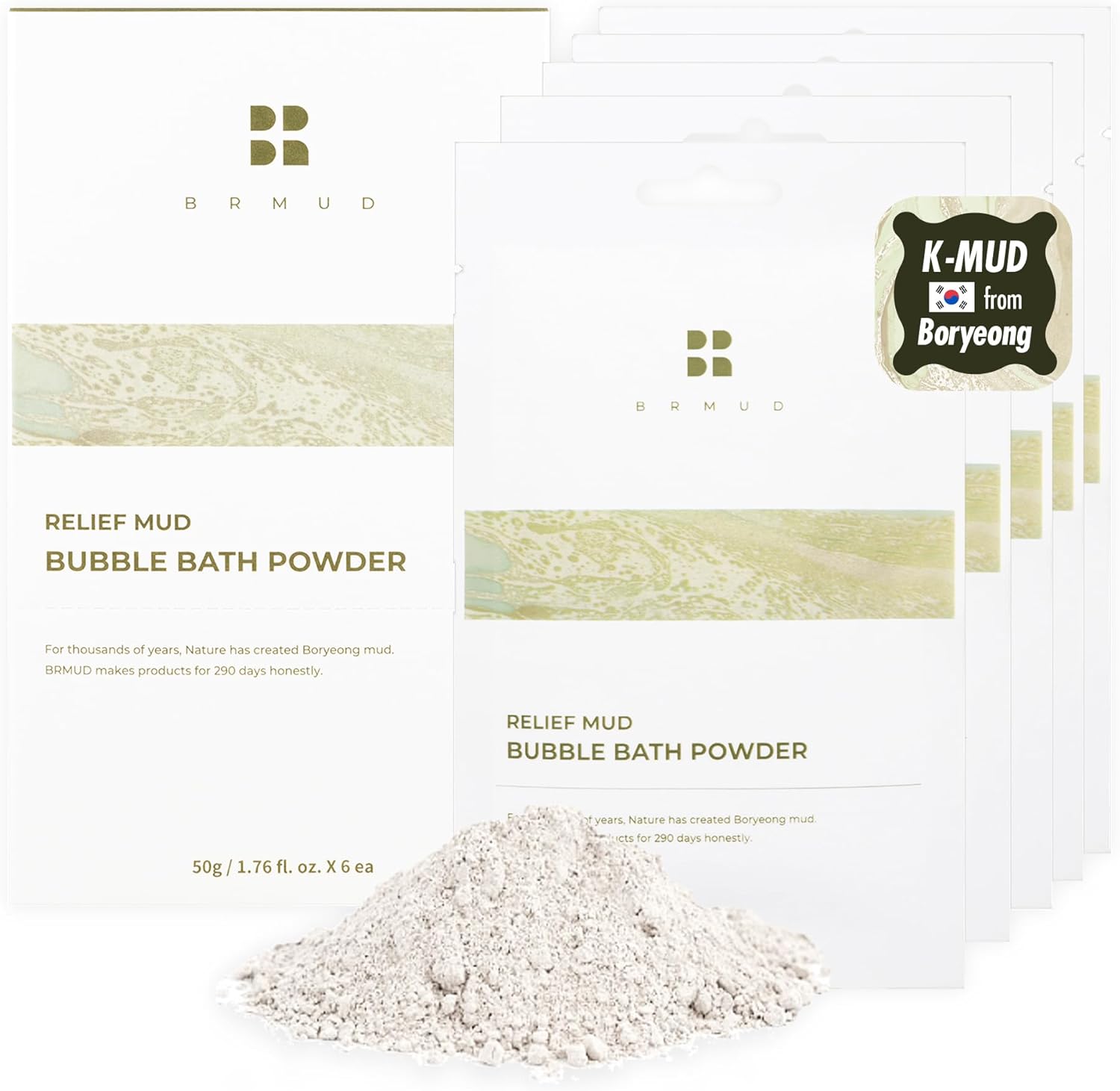 Relief Mud Bubble Bath Powder | ATEEZ Pick| Hypoallergenic Mud Powder Bubble Bath w/ 98% Nature-Derived Ingredients | Moisturizing & Foaming Bath Oil Control for All Skin (Pack of 6, 1.76 oz)