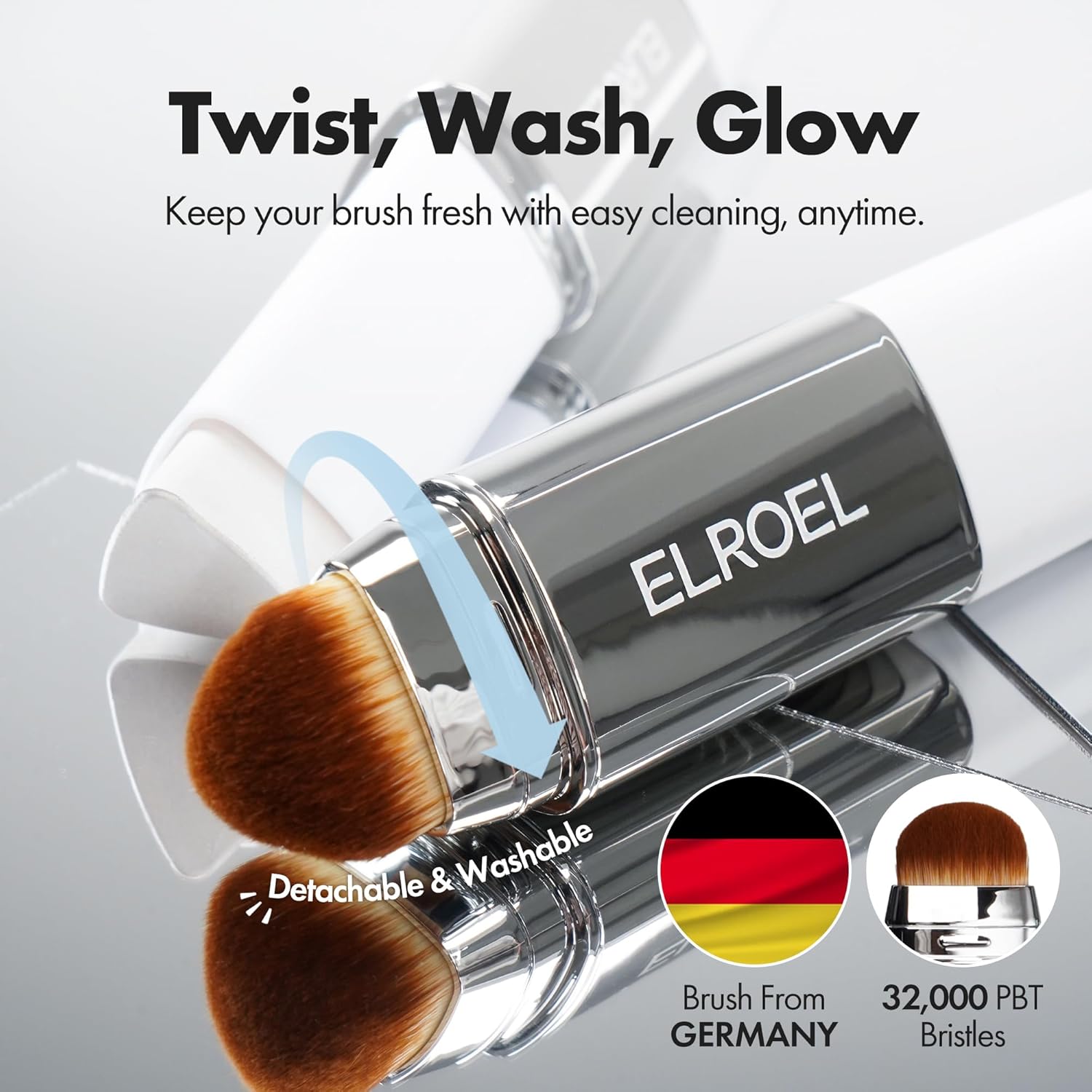 Blanc Cover Cream Stick V White - Korean Color-Changing Foundation Stick with Volufiline - Medium to Full Coverage Dewy Finish Base Makeup - Dual-Ended with Detachable Brush (203 Medium)