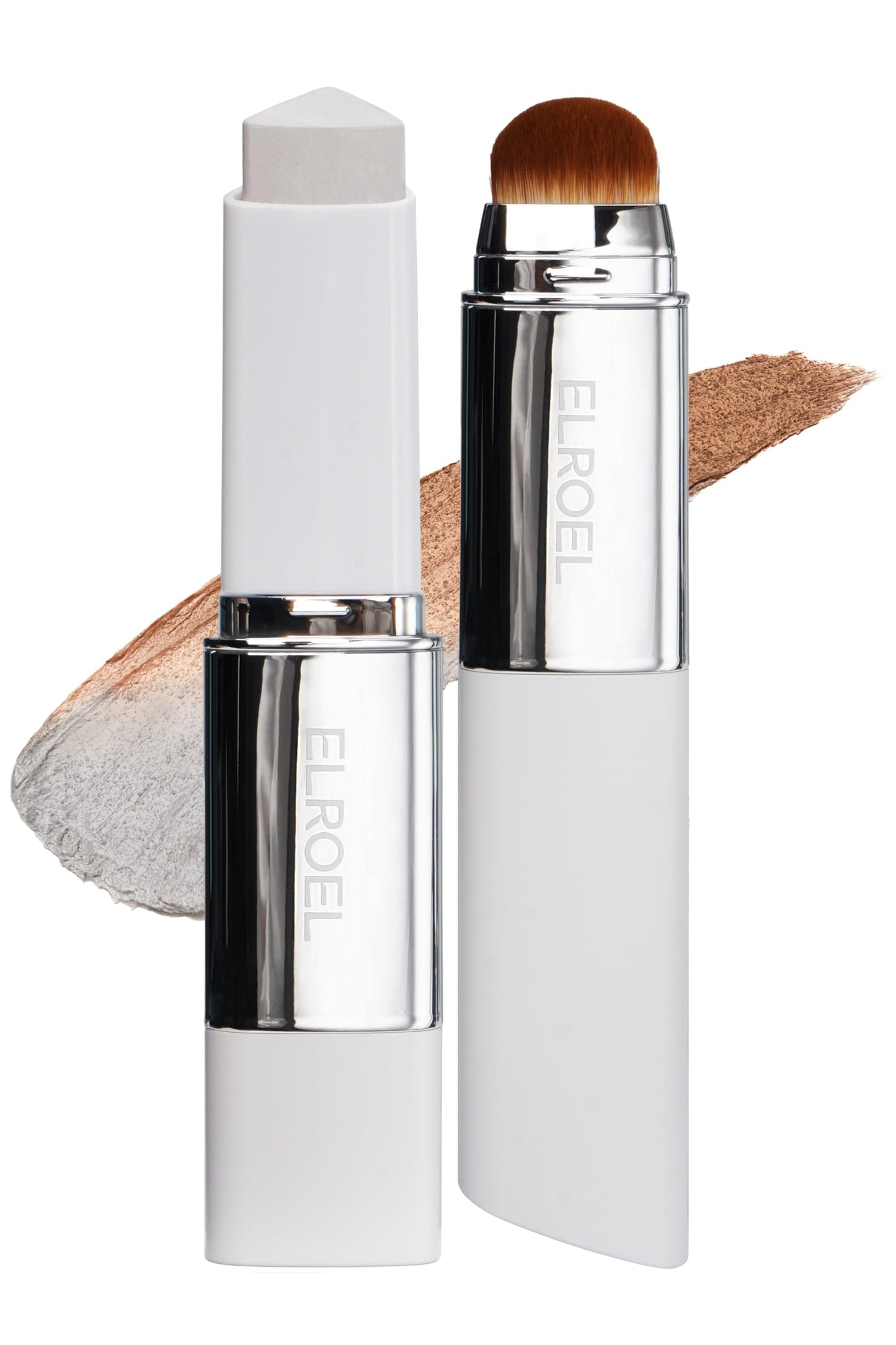 Blanc Cover Cream Stick V White - Korean Color-Changing Foundation Stick with Volufiline - Medium to Full Coverage Dewy Finish Base Makeup - Dual-Ended with Detachable Brush (203 Medium)