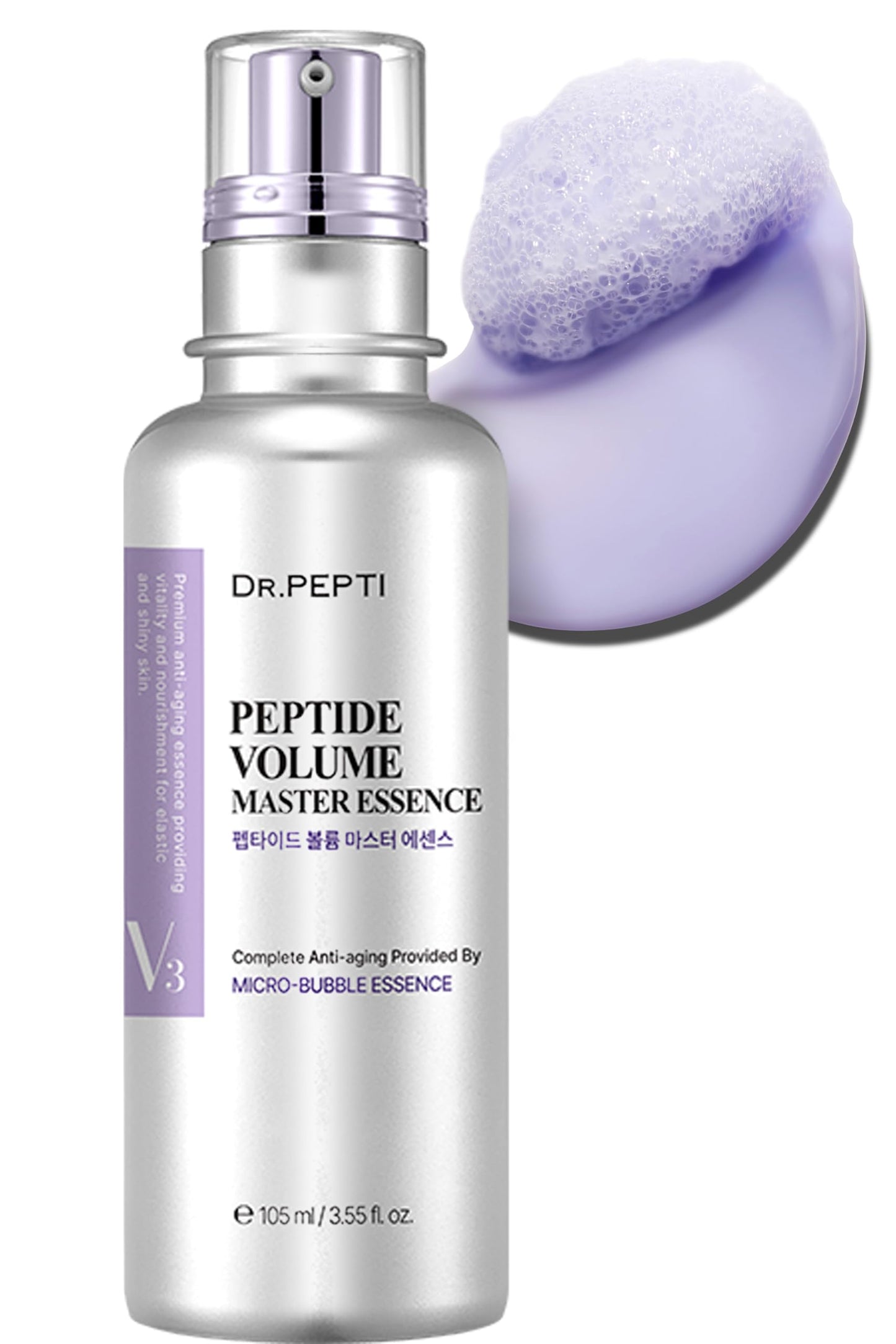 DR.PEPTI Peptide Volume Master Essence 1.69 fl oz | 11 Peptides, Hyaluronic Acid, Collagen Oxygen bubble Serum | Intense Moisturization | Face Lifting Essence Peptide Serum (50ml)