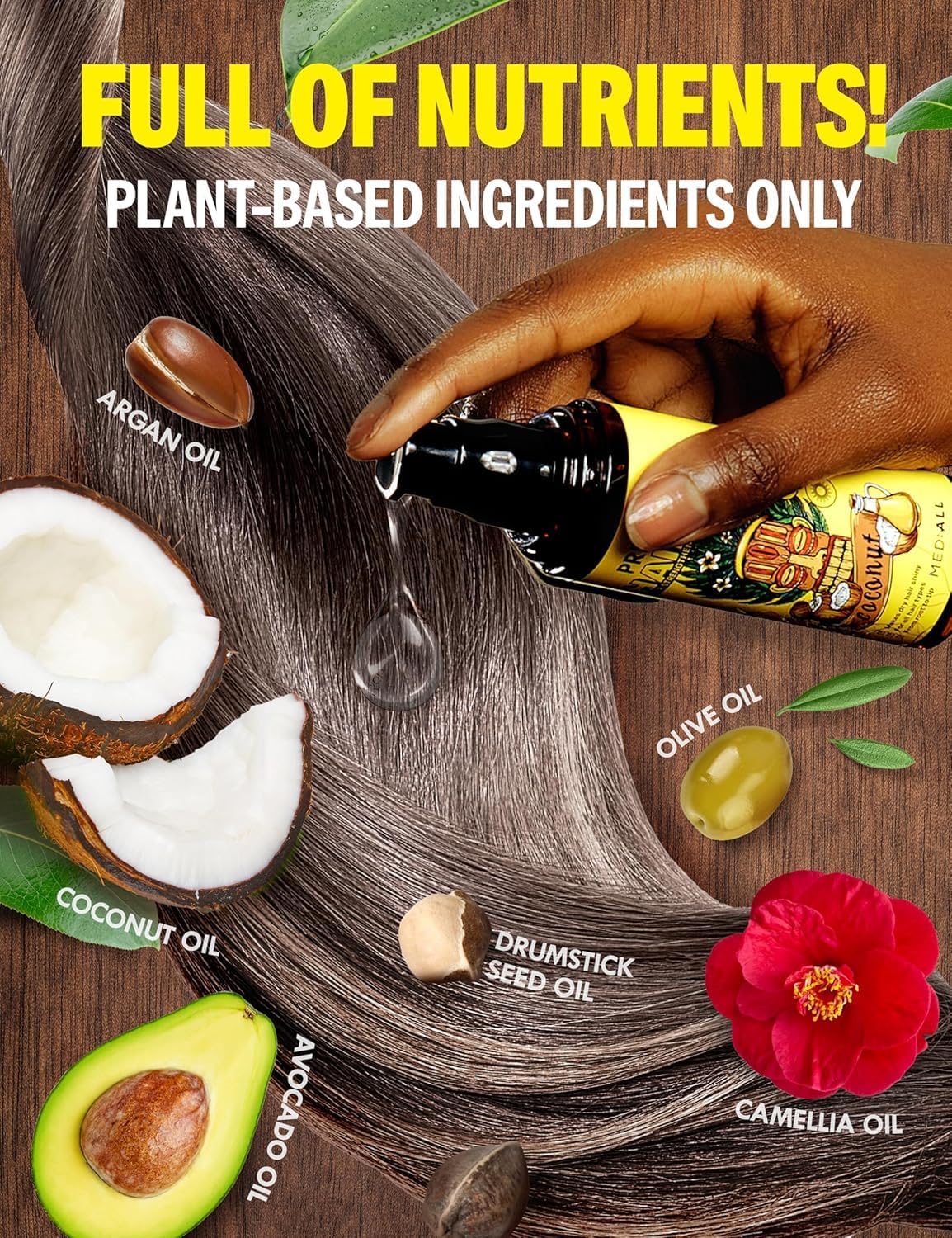 MEDIALL Premium Oil for Frizzy & Damaged Hair | Regrowth Tonic | Hydrating & Moisturizing Growth Serum w/Coconut, Argan, Avocado, Camellia Seed & Olive Oils (1.85 fl oz)