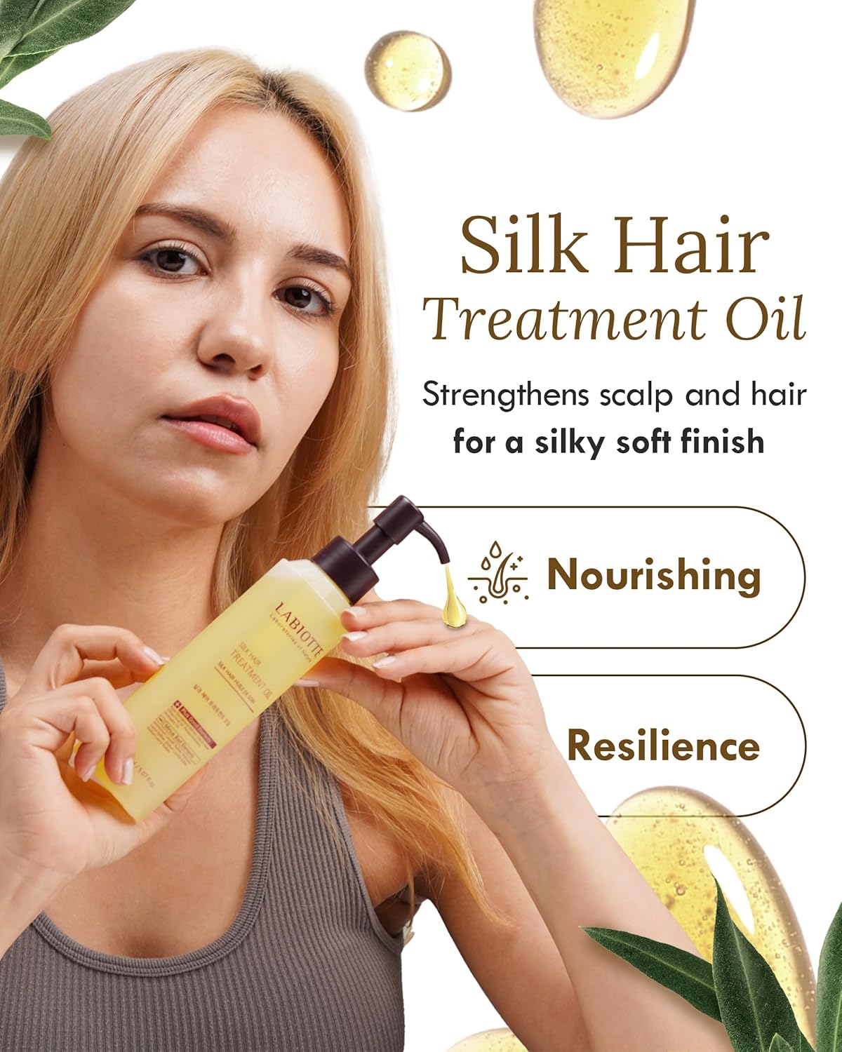 LABIOTTE Silk Oil Hair Treatment for Repair, Frizz Control & Shine - With Jojoba Oil for Dry, Damaged Hair Growth - 5.07 Fl Oz