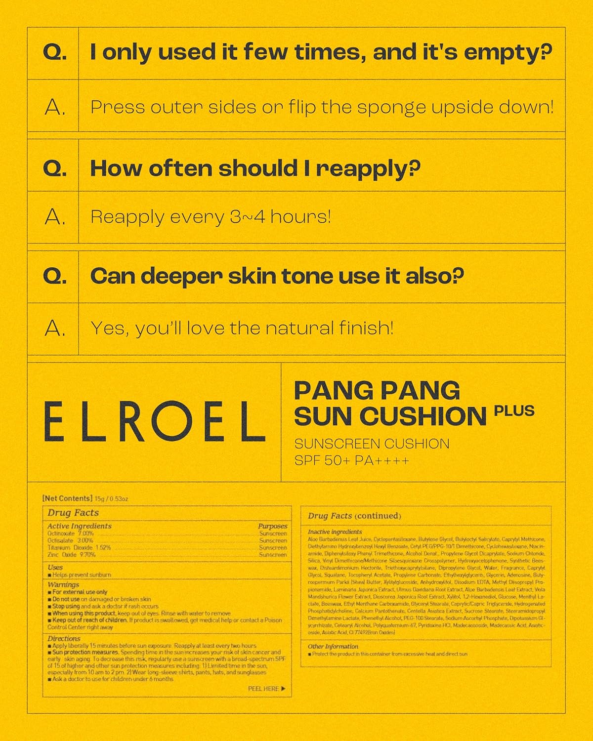 Pang Pang Sun Cushion Plus - Korean Hypoallergenic & Lightweight Sunscreen with Puff Sponge - Broad Spectrum SPF50+ PA++++ (0.53 oz)